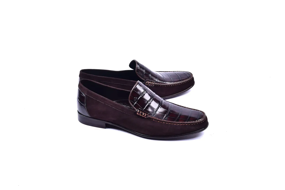 C0014055-3898C Suede And Croco print vamp-Brown sold by Alberto Nardoni
