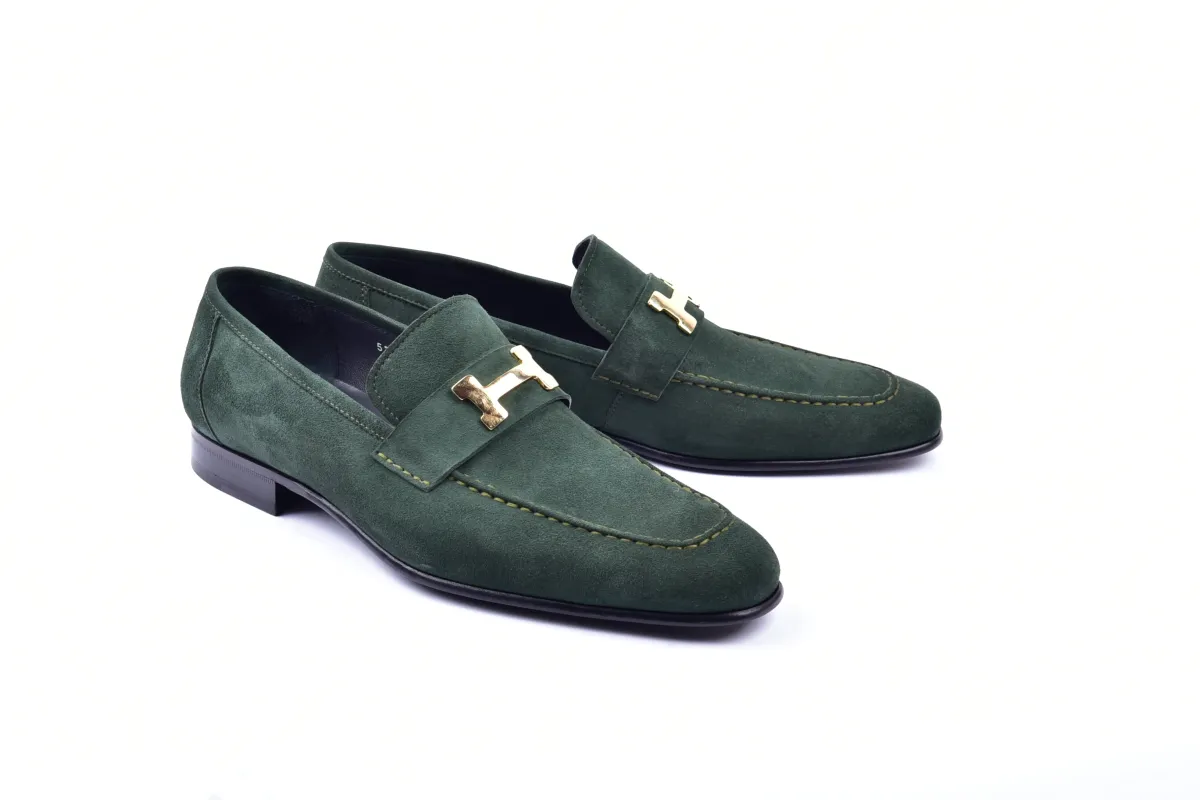 C02002-5760S H buckle Suede-Green sold by Alberto Nardoni