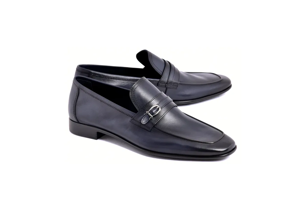 C0001116-7256 Side buckle loafer- Navy sold by Alberto Nardoni