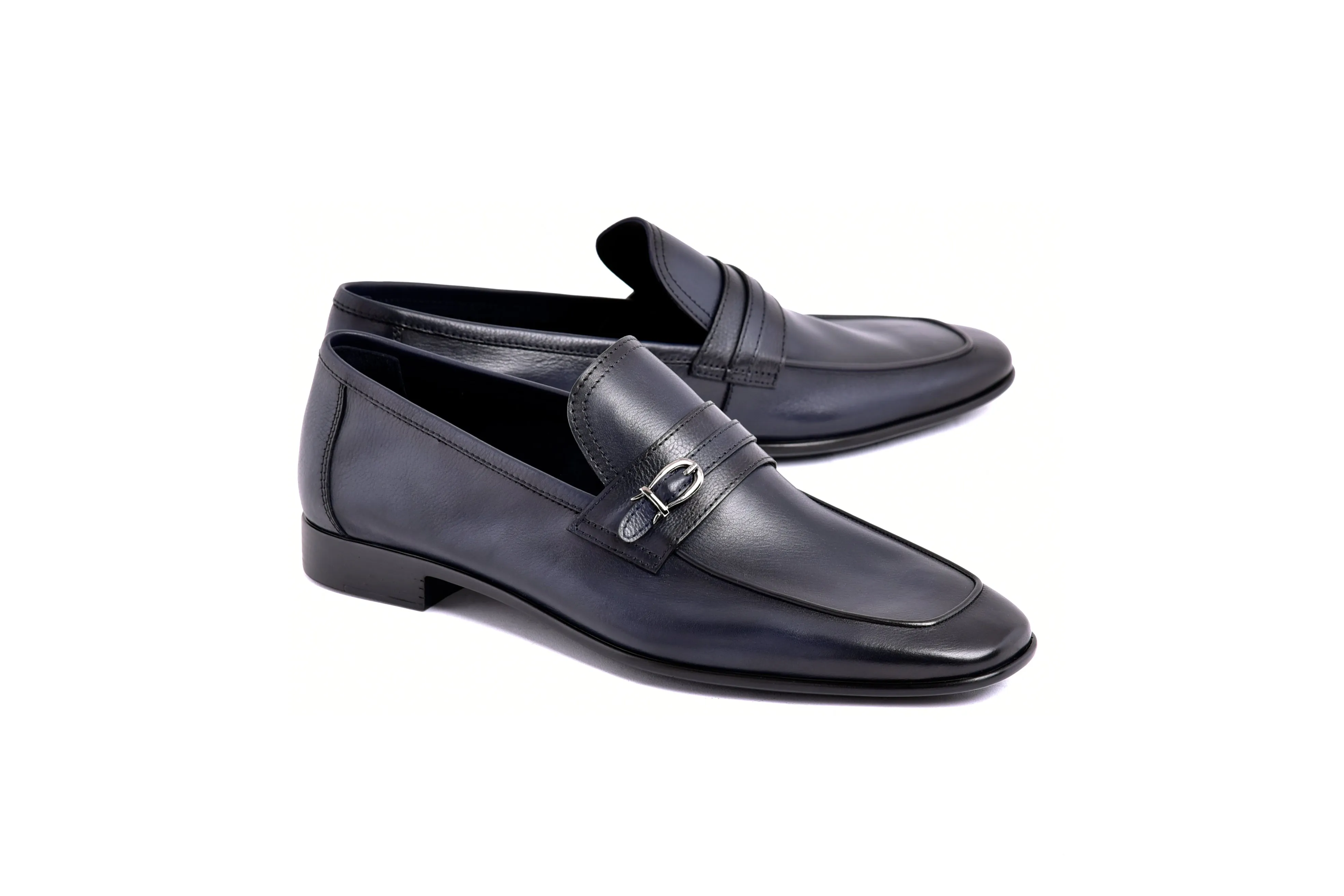 C0001116-7256 Side buckle loafer- Navy sold by Alberto Nardoni