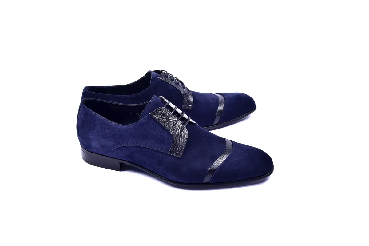 C0014031-2432 Cap toe Suede and lizard- Navy sold by Alberto Nardoni