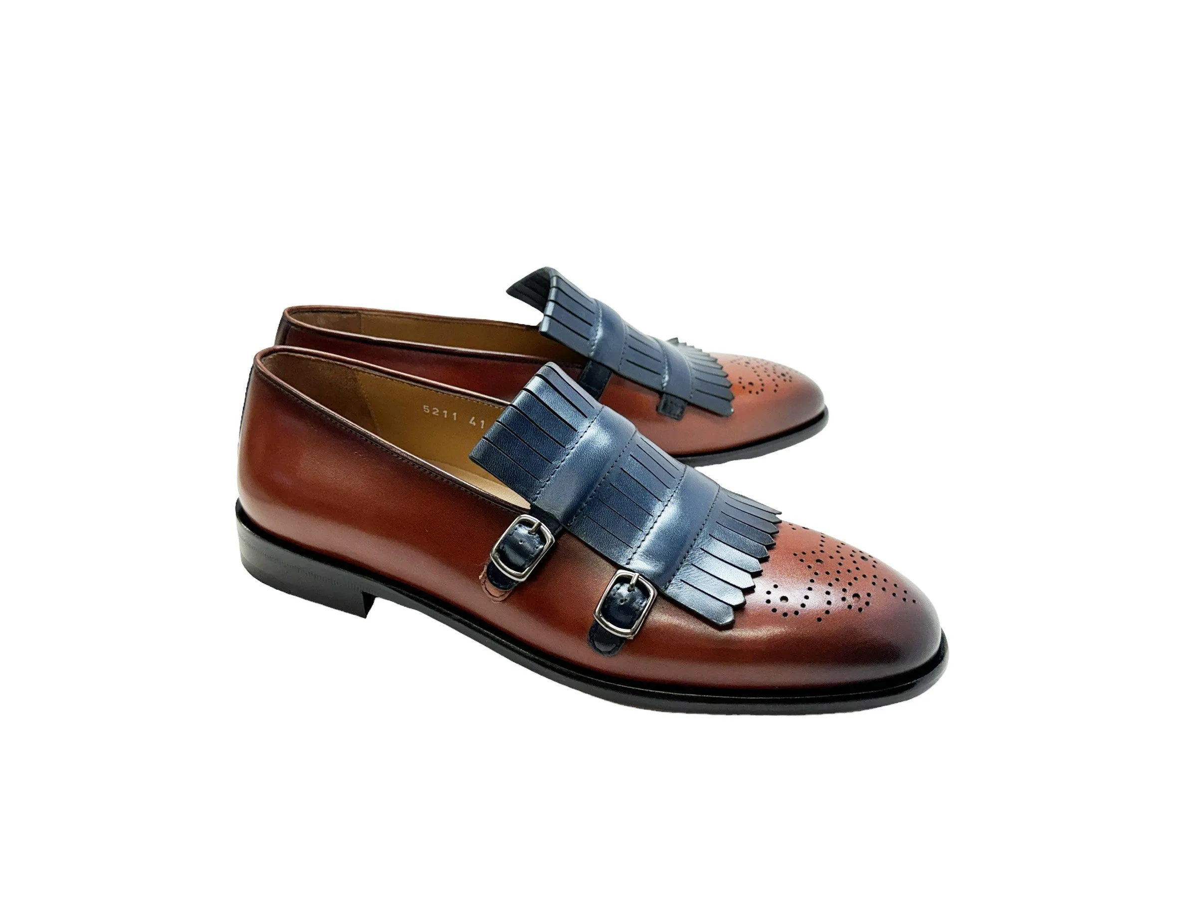 C0001901-5211 Kilt side buckle Loafer-Navy/Brown sold by Alberto Nardoni