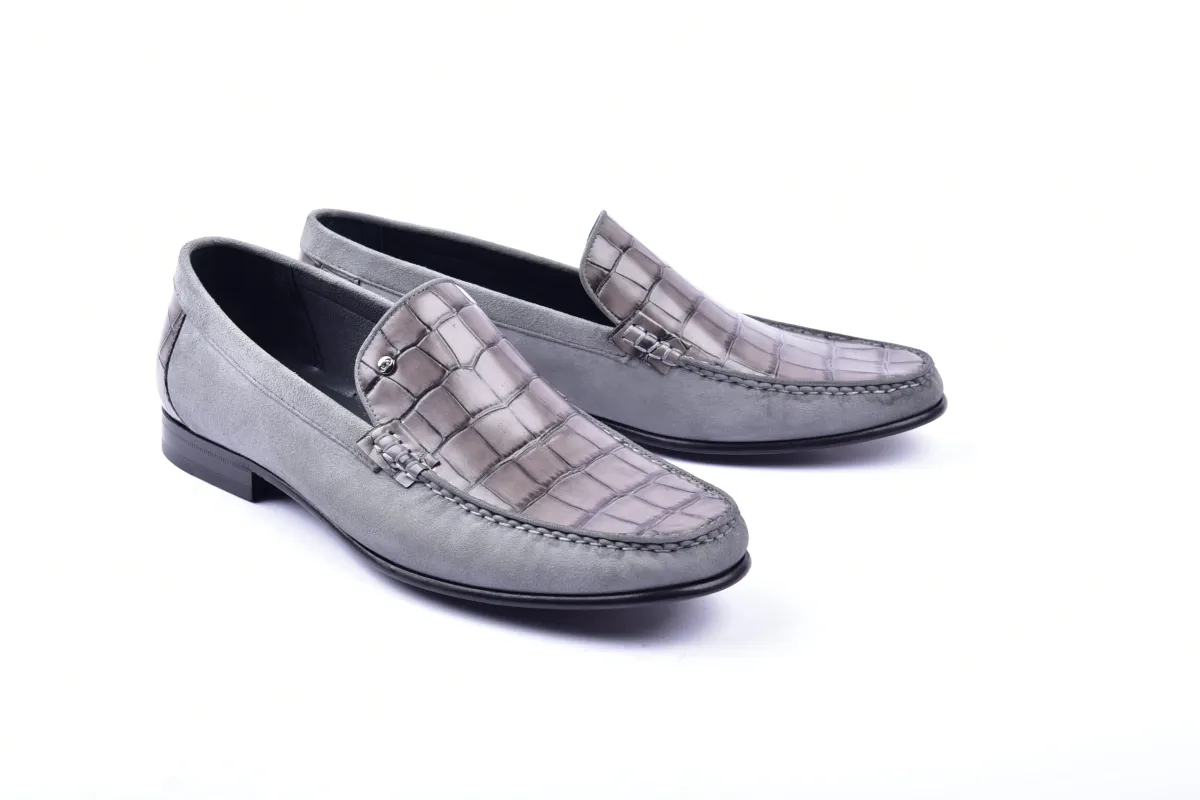 C0014056-3898C Suede And Croco print vamp-Grey sold by Alberto Nardoni