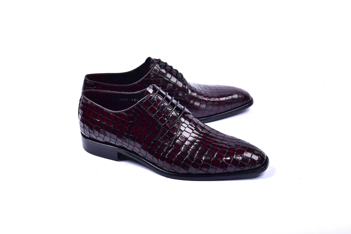 C01506-6291C Croco Print Lace Up Burgundy sold by Alberto Nardoni