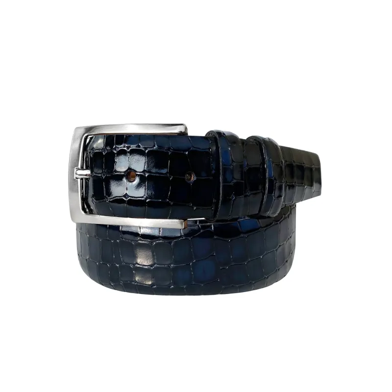CBelt -3470 Croco Leather Belt - Navy sold by Alberto Nardoni