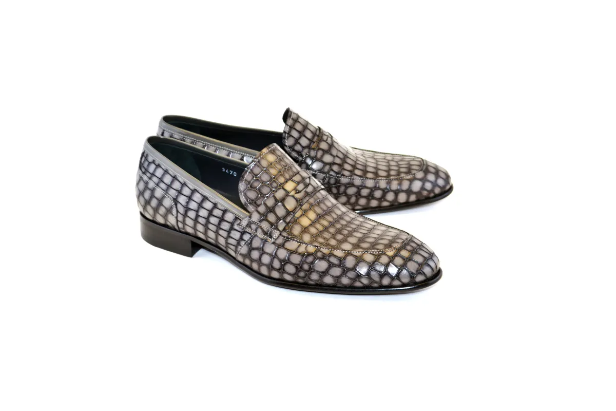 C017-3470C Croco Leather loafer- Grey sold by Alberto Nardoni