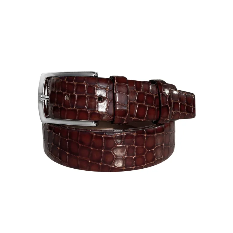 CBelt -3470 Croco Leather Belt - Tabbaco sold by Alberto Nardoni