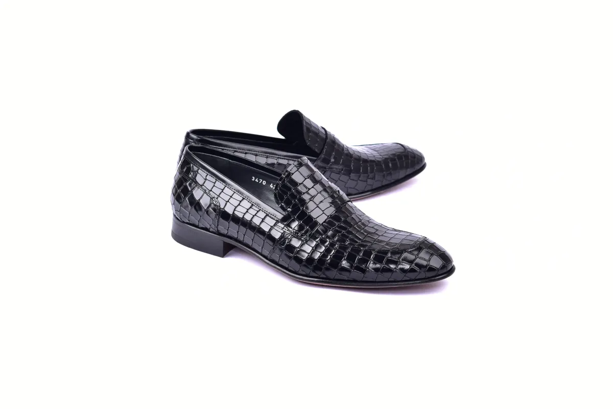C01702-3470C Croco Leather loafer- Black sold by Alberto Nardoni