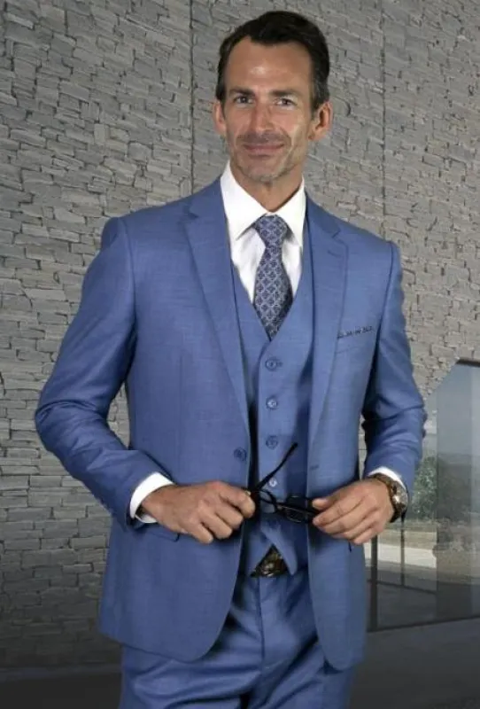 Two Button Ultra Slim Fit Prom Suit / Wedding Suit In Steel Blue - Dusty Blue Suit sold by Alberto Nardoni
