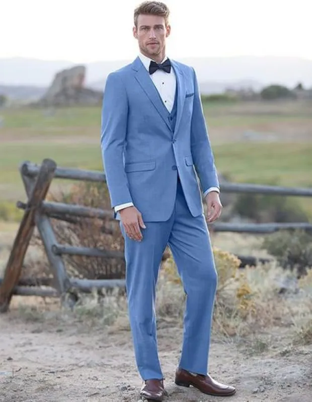 Sky Blue ~ Powder Steel Blue Suit 2 button Vested Flat Front Pants - Dusty Blue Suit sold by Alberto Nardoni