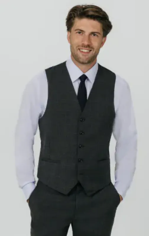 Charcoal Windowpane Vest sold by Alberto Nardoni