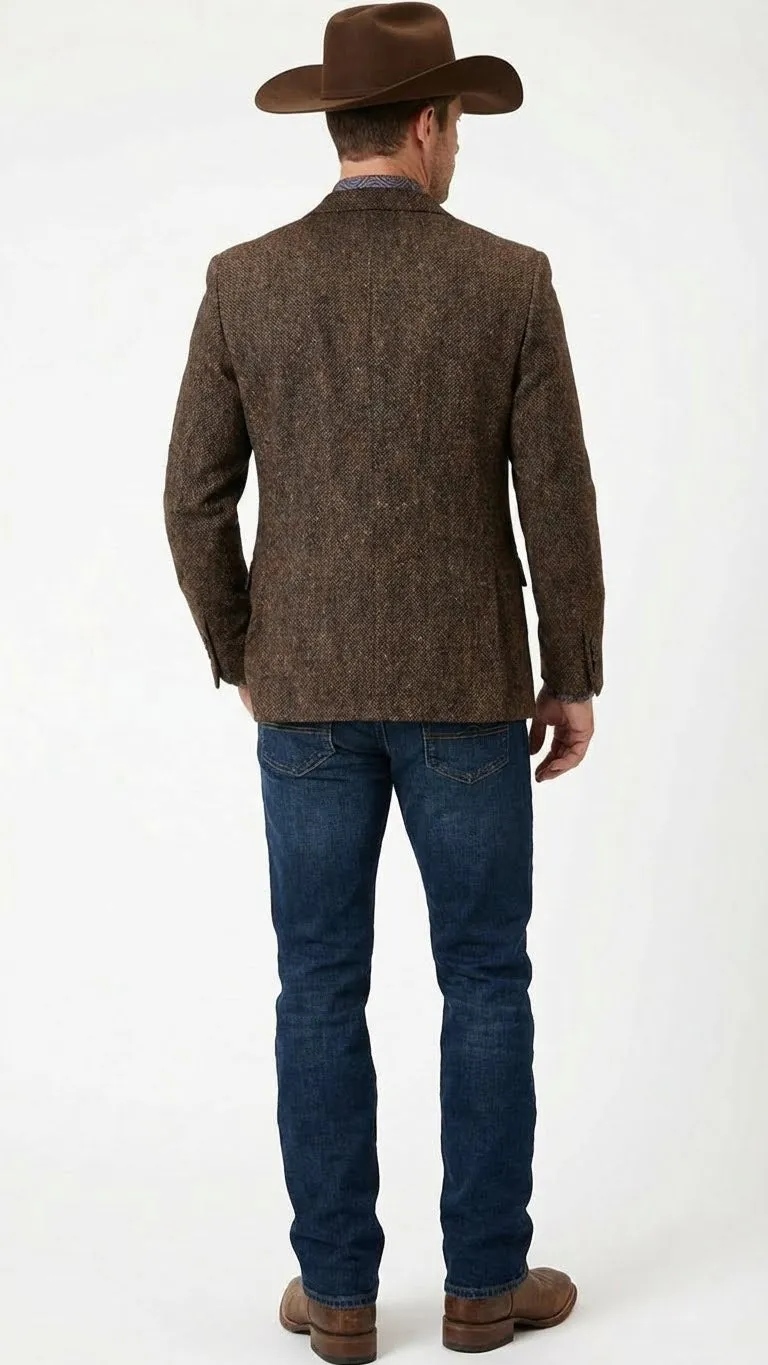 Mens Brown Western Tweed Herringbone Blazer Jacket Classic Cowboy Style Sport Coat for Wedding Party sold by Alberto Nardoni product image thumbnail 3