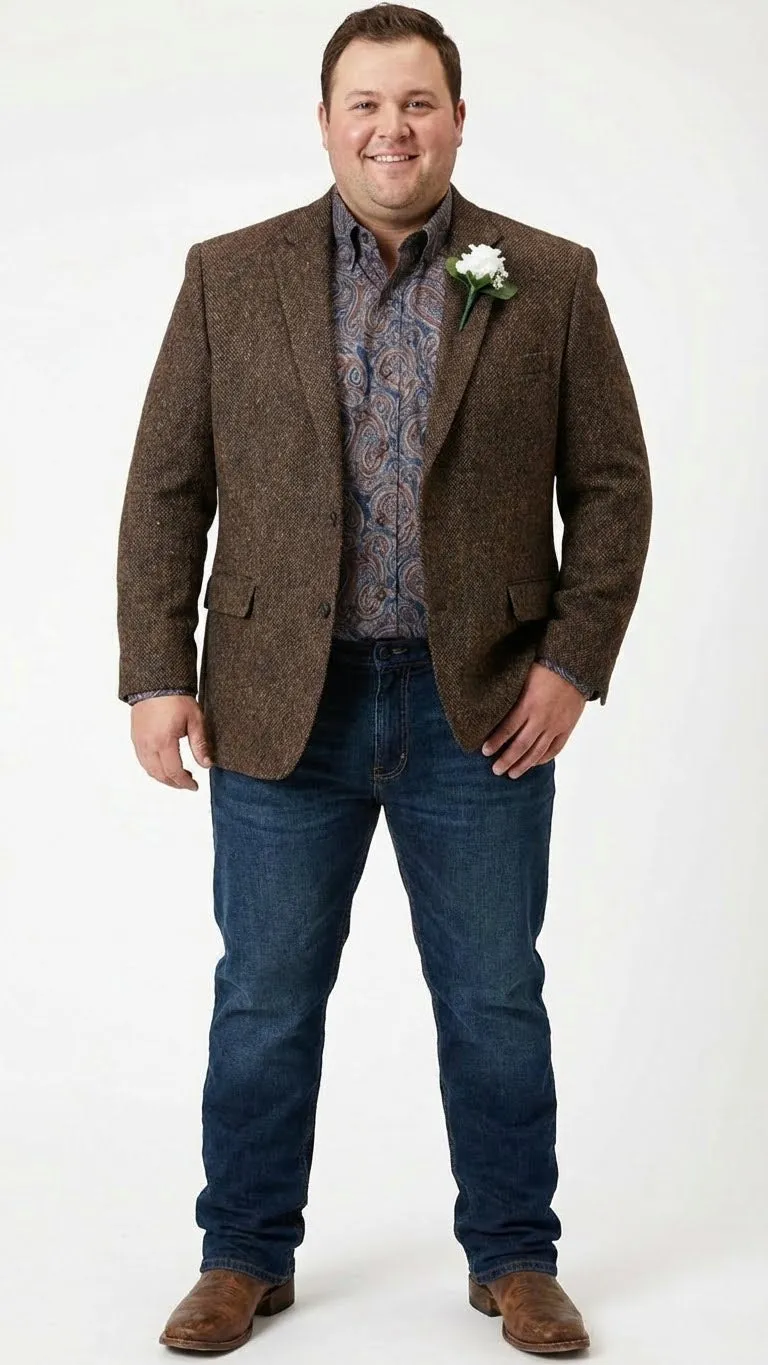 Mens Brown Western Tweed Herringbone Blazer Jacket Classic Cowboy Style Sport Coat for Wedding Party sold by Alberto Nardoni product image thumbnail 4