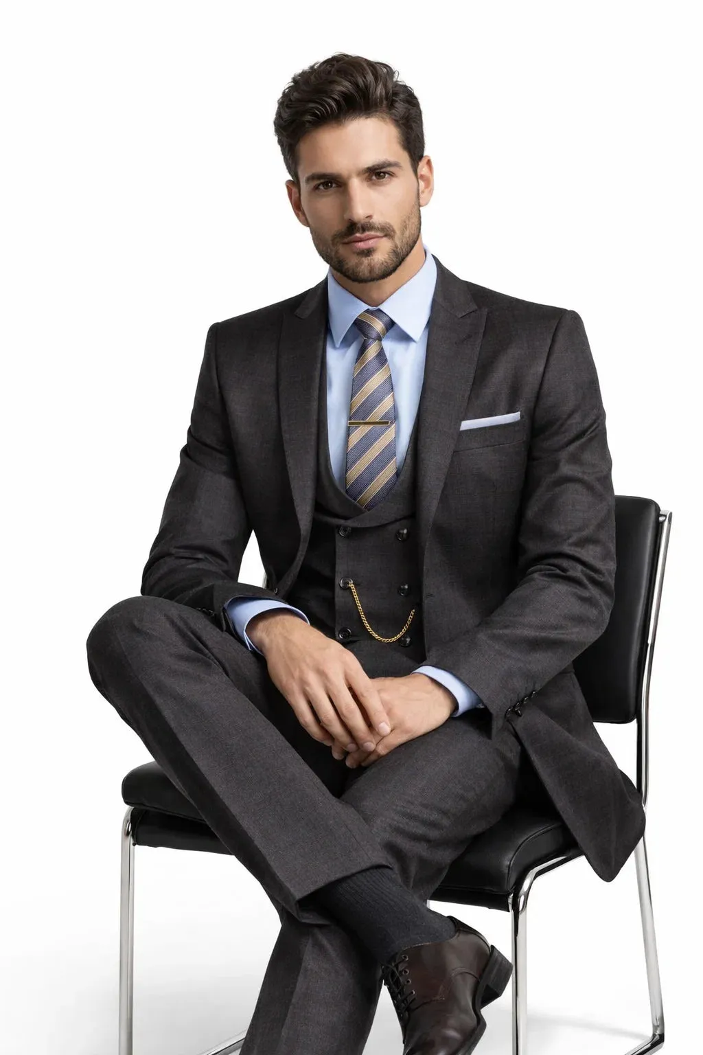 Mens Two Button Vintage Style Slim Fit Vested Plaid Black Suit sold by Alberto Nardoni product image thumbnail 5
