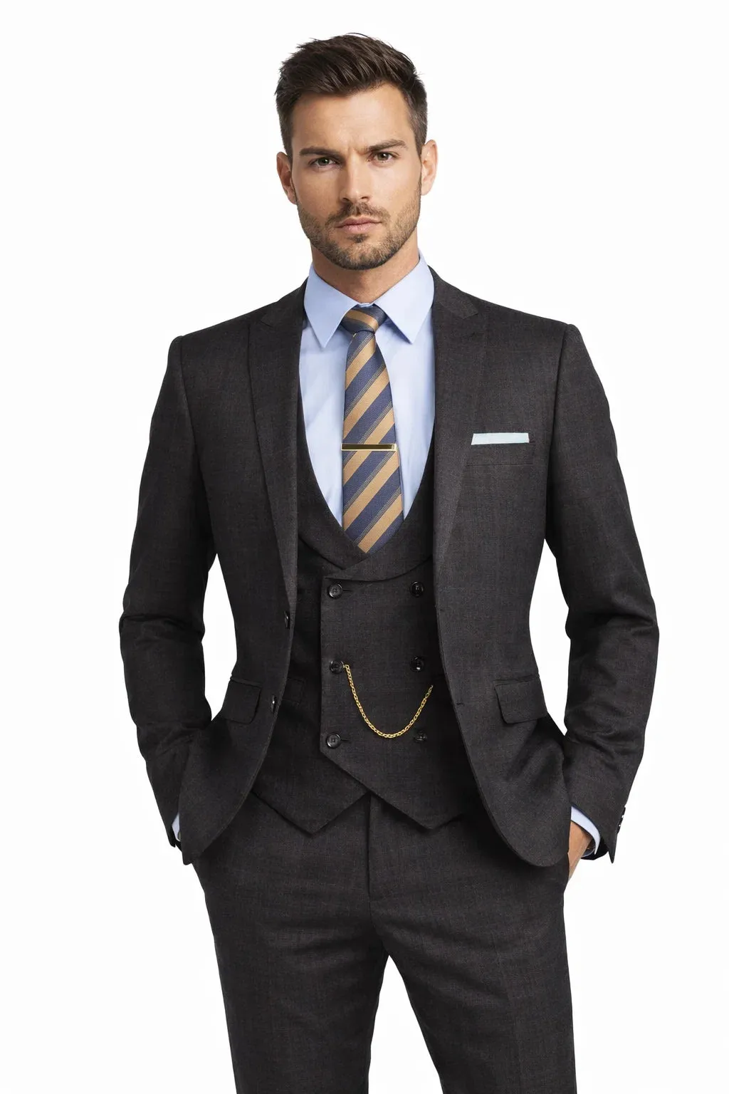 Mens Two Button Vintage Style Slim Fit Vested Plaid Black Suit sold by Alberto Nardoni product image thumbnail 2