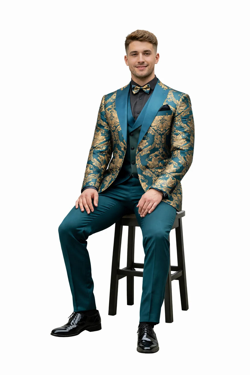 Green and Gold Paisley Floral Wedding Tuxedo Suit with Matching Vest sold by Alberto Nardoni product image thumbnail 4