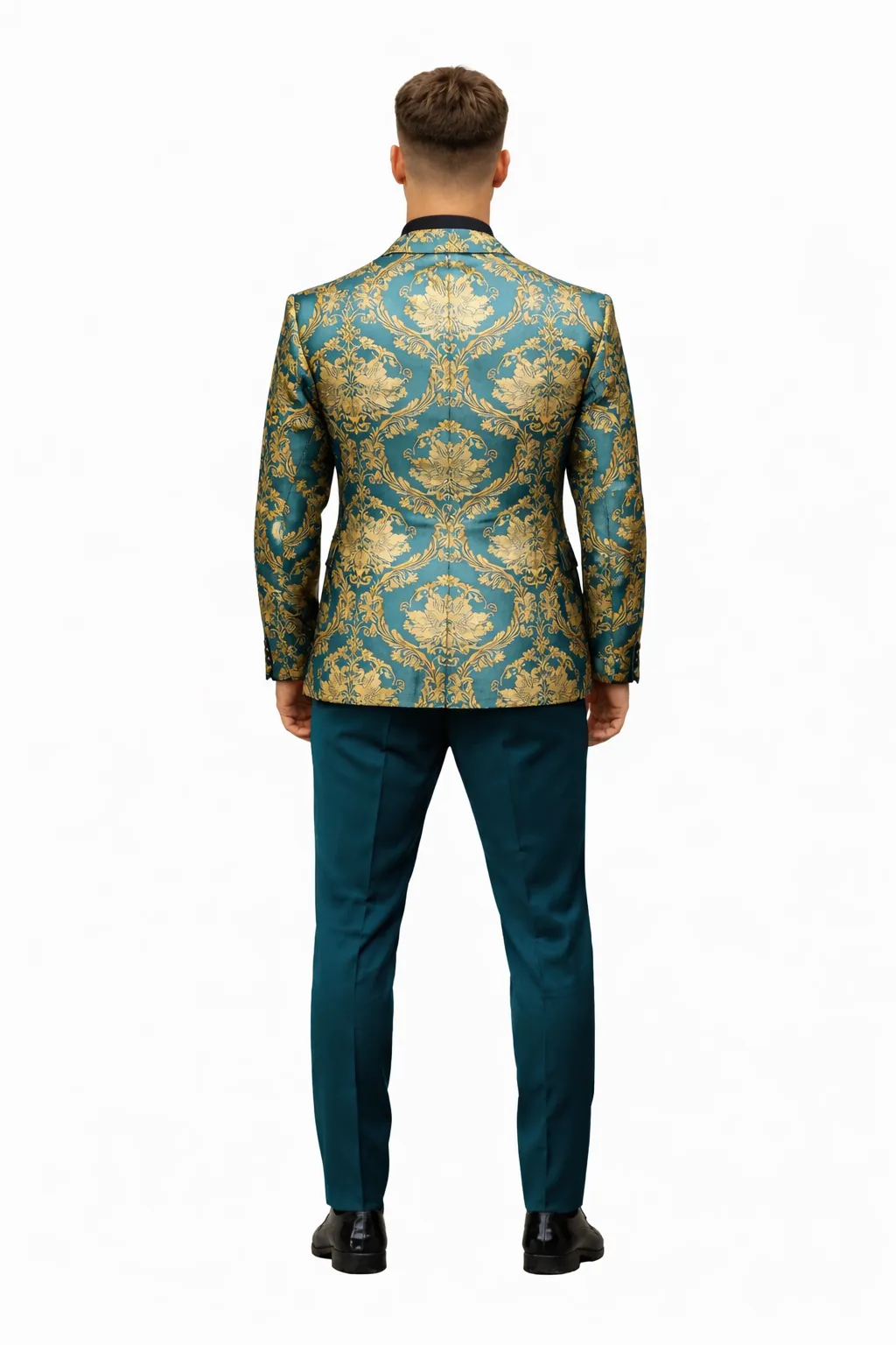 Green and Gold Paisley Floral Wedding Tuxedo Suit with Matching Vest sold by Alberto Nardoni product image thumbnail 2
