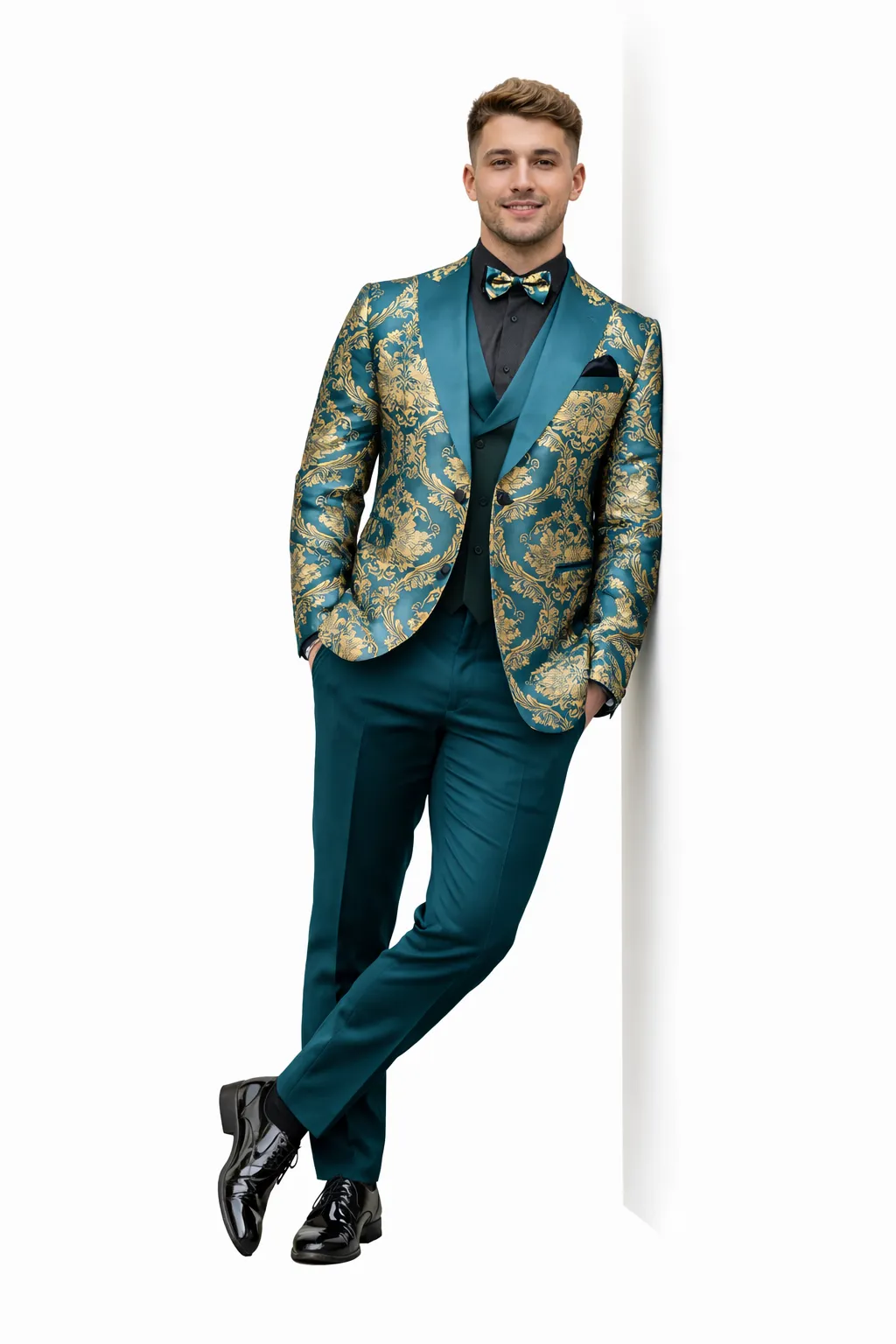 Green and Gold Paisley Floral Wedding Tuxedo Suit with Matching Vest sold by Alberto Nardoni product image thumbnail 5