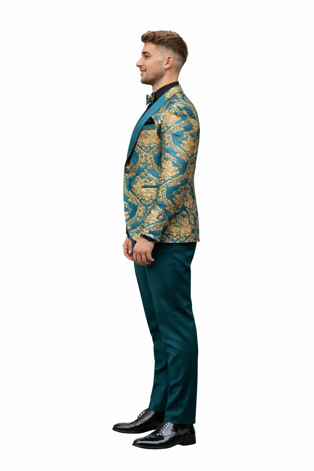 Green and Gold Paisley Floral Wedding Tuxedo Suit with Matching Vest sold by Alberto Nardoni product image thumbnail 3