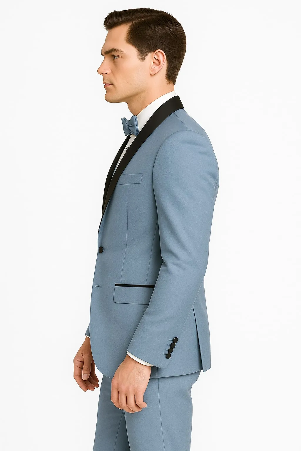 Dusty Blue Suit Color Tuxedo Shawl Collar Vested 3PC Mens Suit Slim Fit Jacket + Pants + Vest sold by Alberto Nardoni product image thumbnail 4
