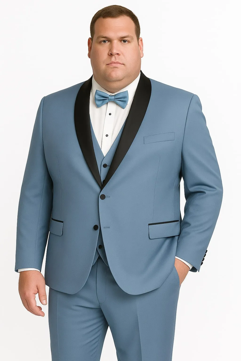 Dusty Blue Suit Color Tuxedo Shawl Collar Vested 3PC Mens Suit Slim Fit Jacket + Pants + Vest sold by Alberto Nardoni product image thumbnail 3