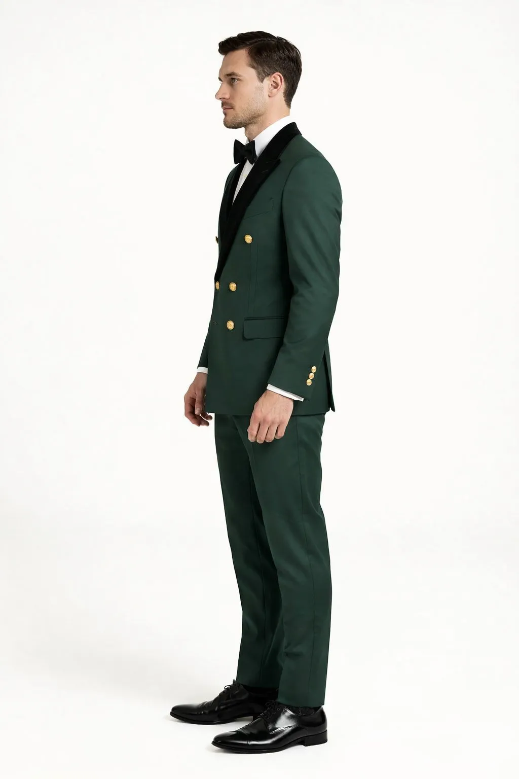 Mens Green and Gold Double-Breasted Wedding Tuxedo with Velvet Lapel sold by Alberto Nardoni product image thumbnail 4