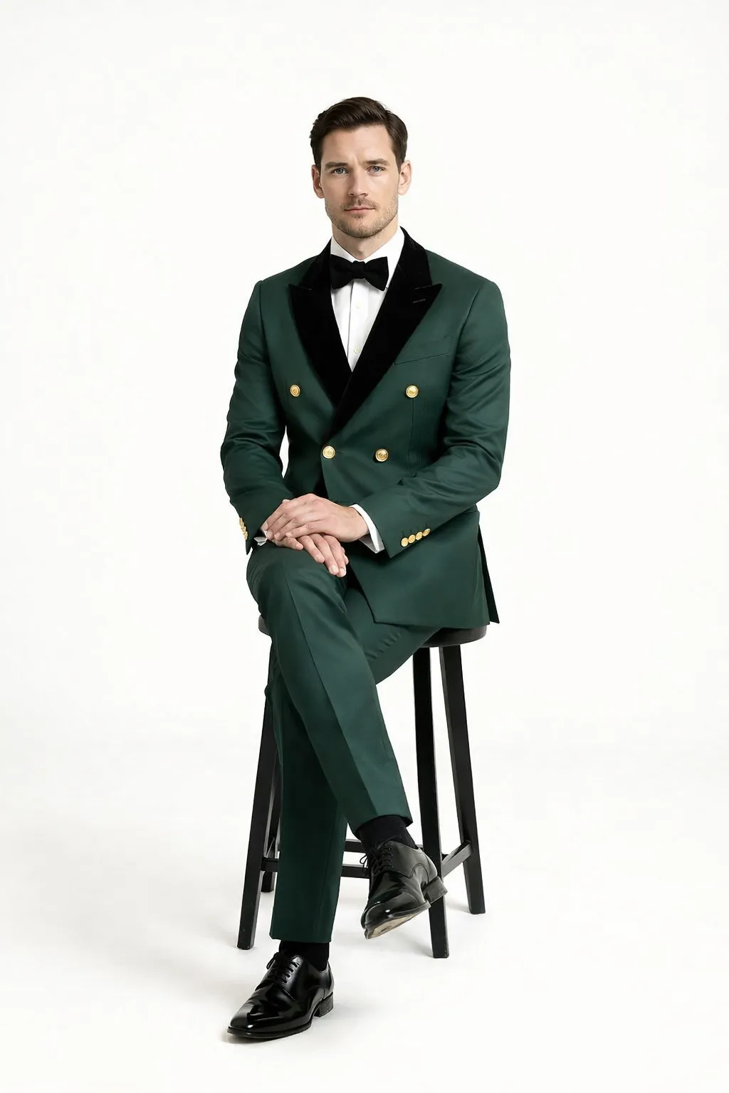 Mens Green and Gold Double-Breasted Wedding Tuxedo with Velvet Lapel sold by Alberto Nardoni product image thumbnail 3
