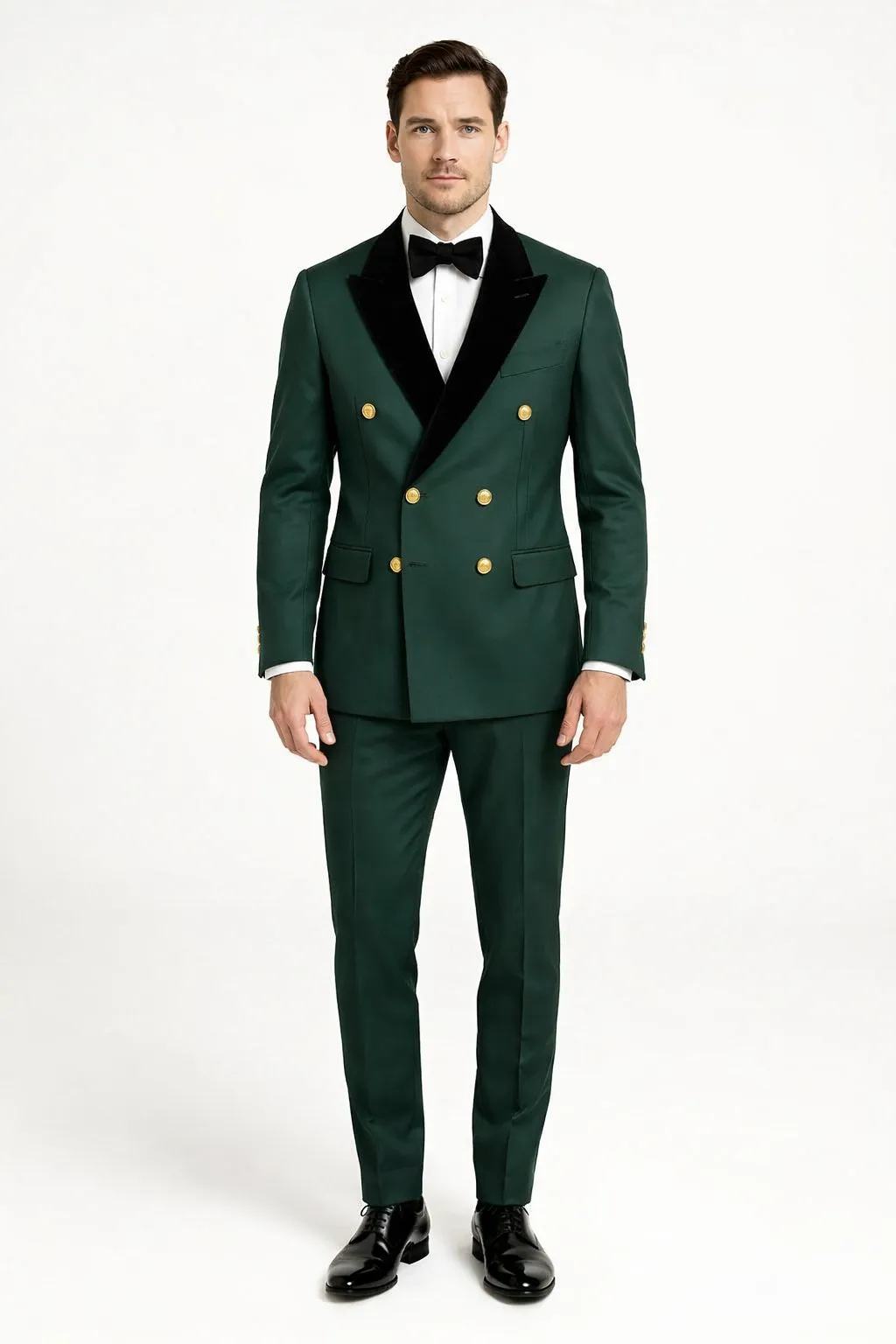 Mens Green and Gold Double-Breasted Wedding Tuxedo with Velvet Lapel sold by Alberto Nardoni