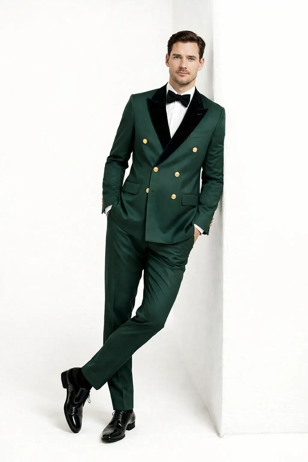 Mens Green and Gold Double-Breasted Wedding Tuxedo with Velvet Lapel sold by Alberto Nardoni product image thumbnail 5