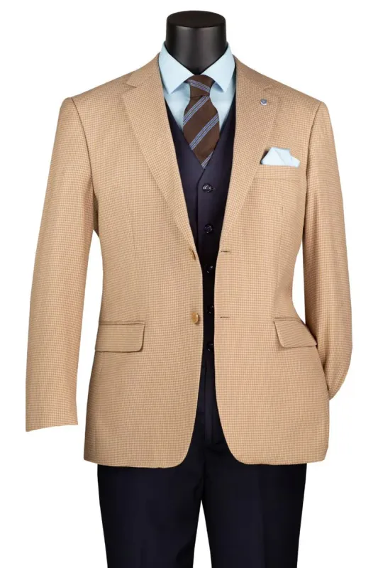 Men's Two Button Modern Fit Sport Coat Blazer in Tan Houndstooth sold by Alberto Nardoni