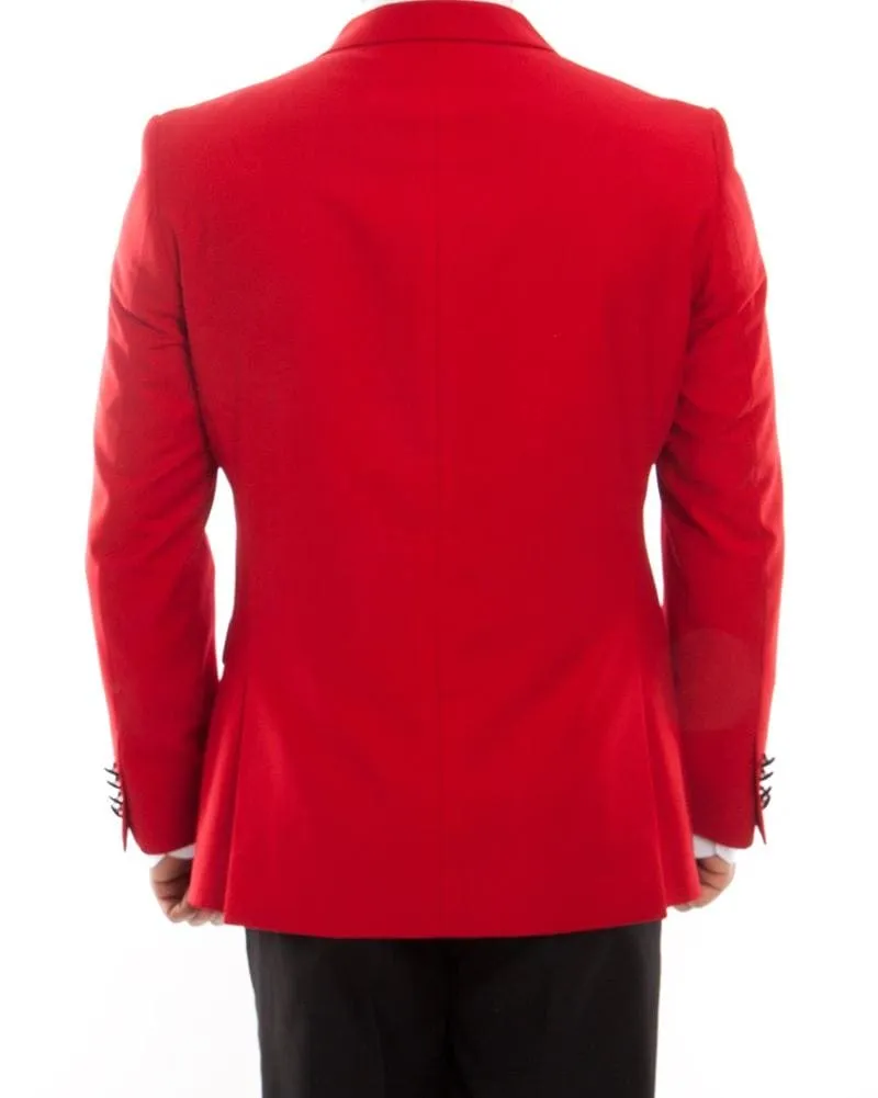 Double Breasted Slim Fit Tuxedo Red with Black Satin Peak Lapel sold by Alberto Nardoni product image thumbnail 2