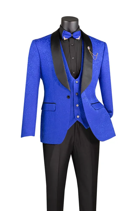 Slim Fit Tuxedo 3 Piece with Jacquard Pattern in Royal sold by Alberto Nardoni