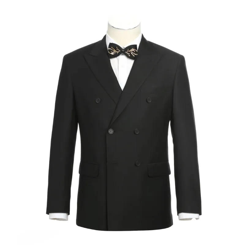 Slim Fit 2 Piece Black Double Breasted Peak Lapel Tuxedo sold by Alberto Nardoni