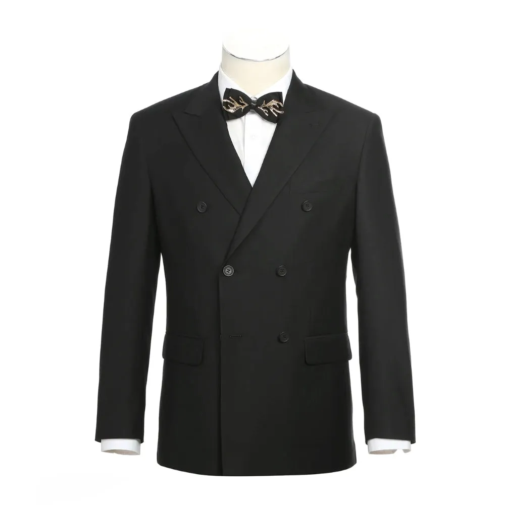 Slim Fit 2 Piece Black Double Breasted Peak Lapel Tuxedo sold by Alberto Nardoni