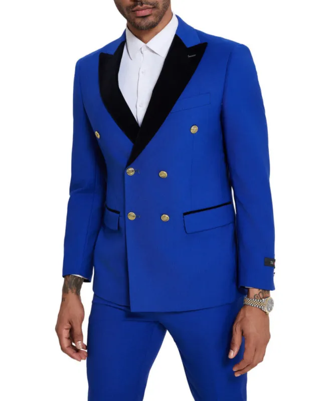 Royal Blue 2 Piece Slim Fit Double Breasted Tuxedo sold by Alberto Nardoni