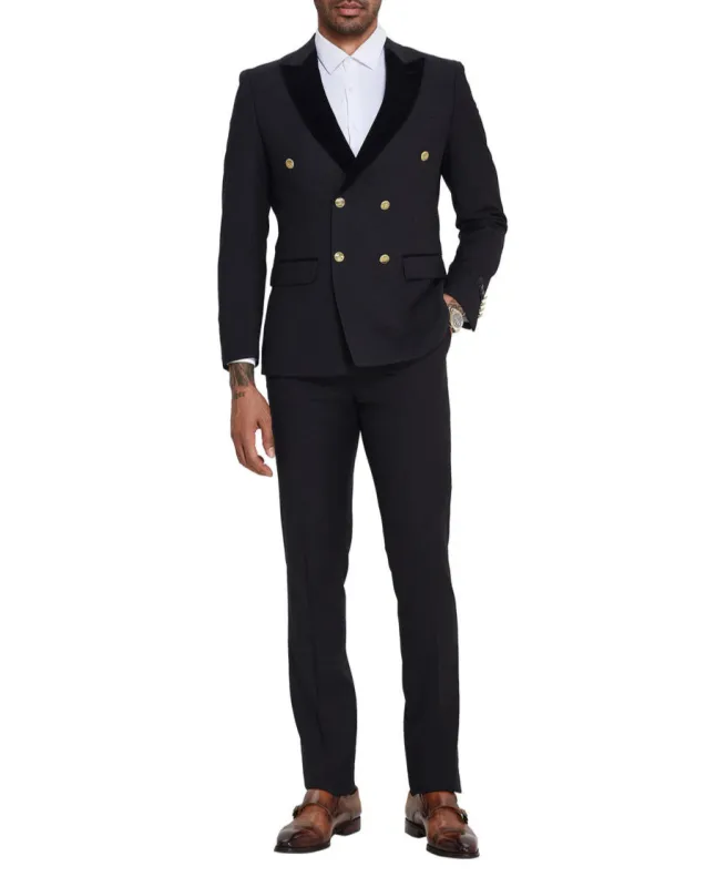 Black 2 Piece Slim Fit Double Breasted Tuxedo made by Alberto Nardoni