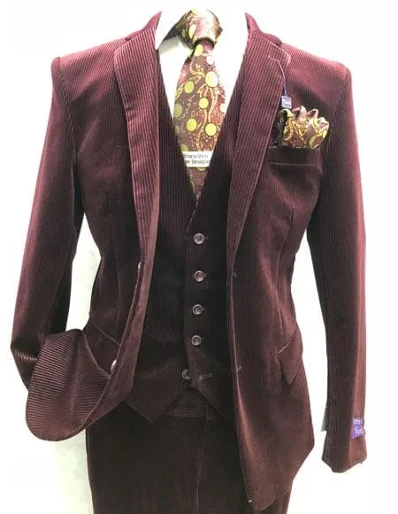 Burgundy ~ Velvet Maroon Corduroy Burgundy Suit sold by Alberto Nardoni