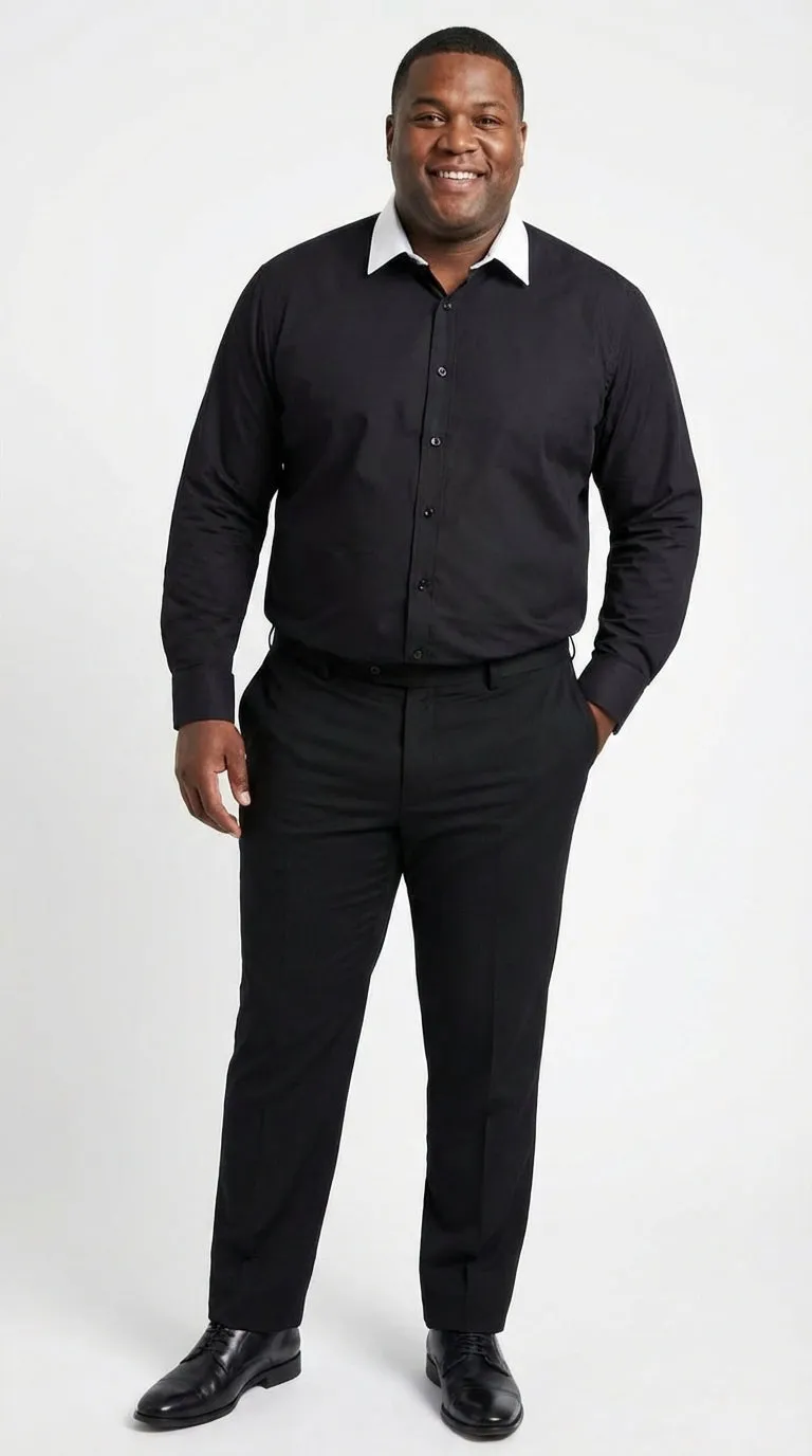 Mens Black Dress Shirt with White Contrast Collar | French Cuff Cotton Poplin Formal Button-Up Shirt sold by Alberto Nardoni product image thumbnail 3