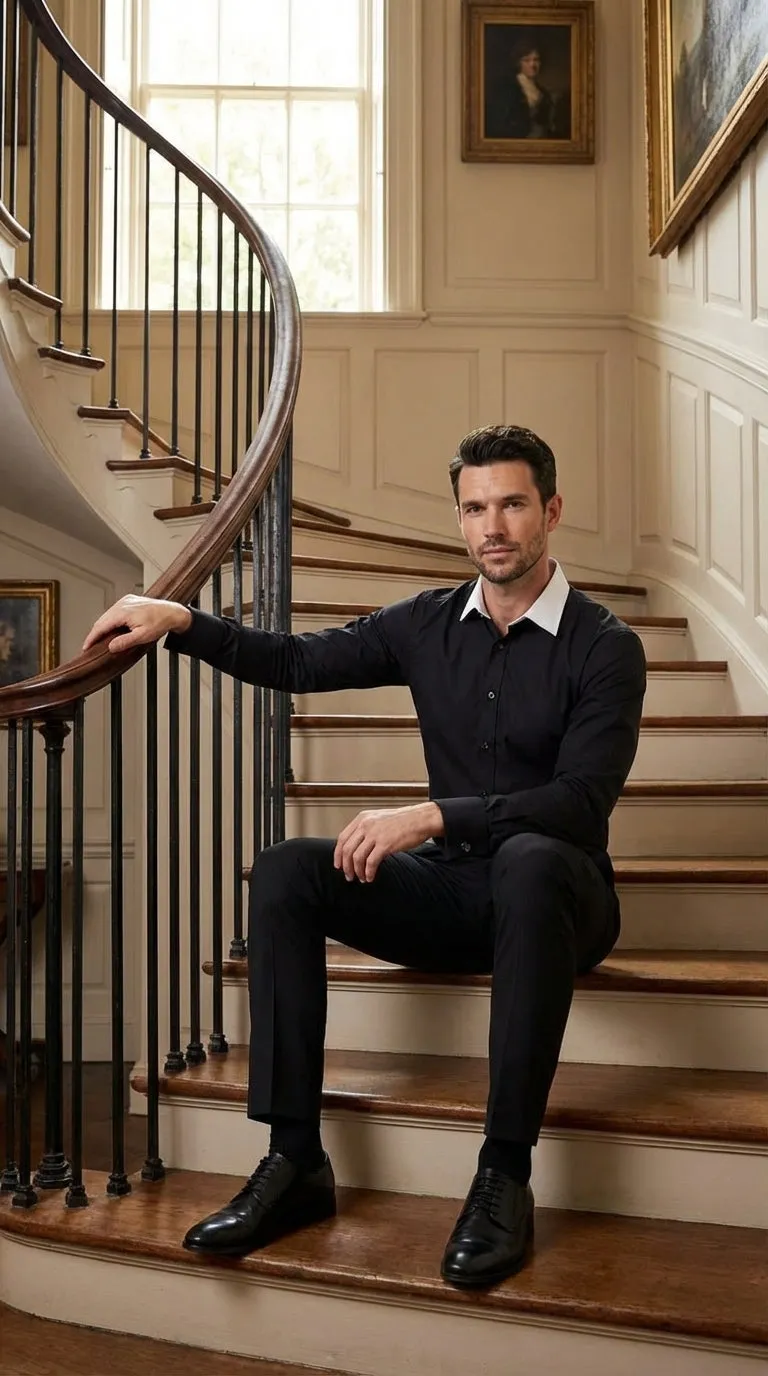 Mens Black Dress Shirt with White Contrast Collar | French Cuff Cotton Poplin Formal Button-Up Shirt sold by Alberto Nardoni product image thumbnail 5