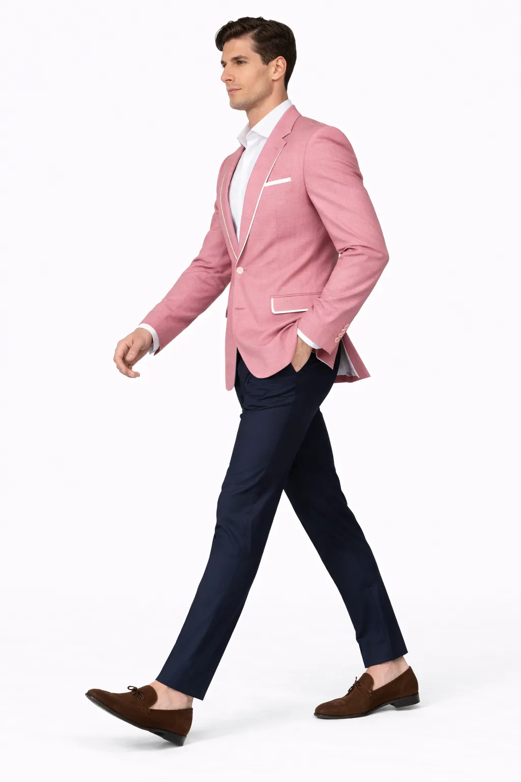 Mens White Pink Tuxedo One Button Summer Blazer with Trim sold by Alberto Nardoni product image thumbnail 3