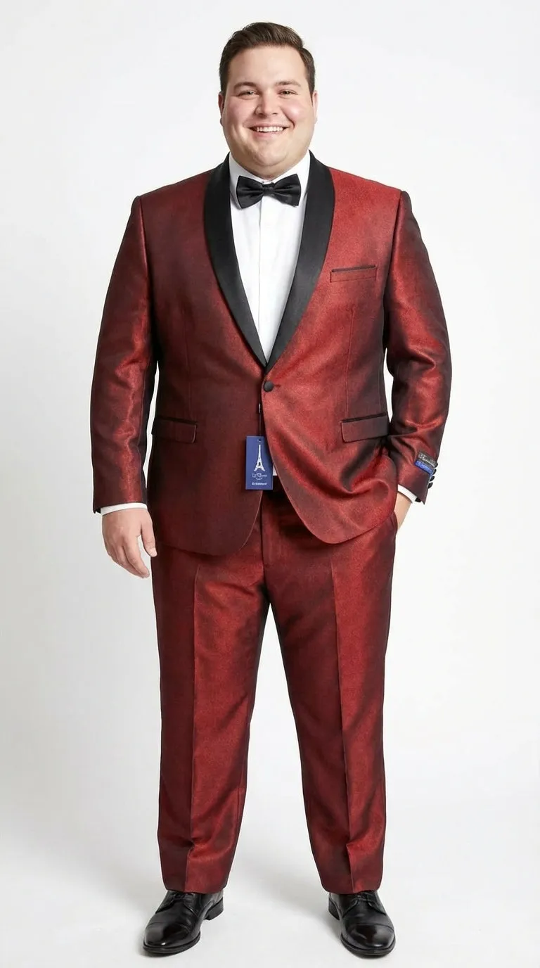 Men’s Shiny Burgundy Satin Tuxedo Jacket with Black Shawl Lapel | Formal Wedding & Prom Blazer - Sharkskin Fabric sold by Alberto Nardoni product image thumbnail 3