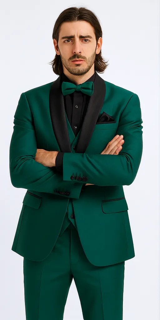 Mens Emerald Green Tuxedo with Black Satin Shawl Lapel 3 Piece Formal Suit with Vest sold by Alberto Nardoni product image thumbnail 5
