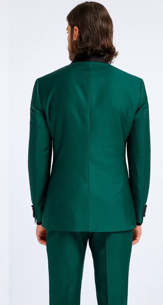 Mens Emerald Green Tuxedo with Black Satin Shawl Lapel 3 Piece Formal Suit with Vest sold by Alberto Nardoni product image thumbnail 2