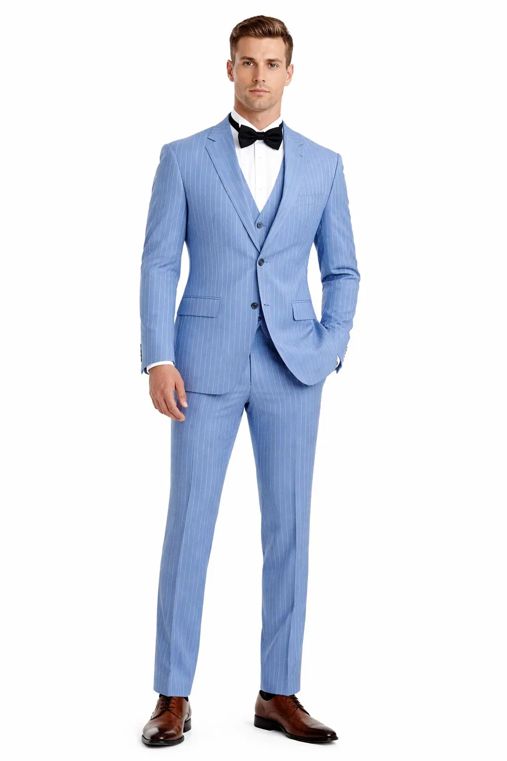 Men’s Smoke Blue Pinstripe 3-Piece Suit – Two Button Vintage Style with Wide Notch Lapel & Vest sold by Alberto Nardoni