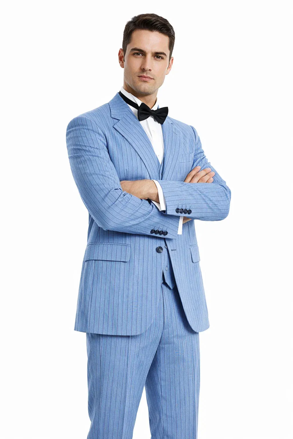 Men’s Smoke Blue Pinstripe 3-Piece Suit – Two Button Vintage Style with Wide Notch Lapel & Vest sold by Alberto Nardoni product image thumbnail 4