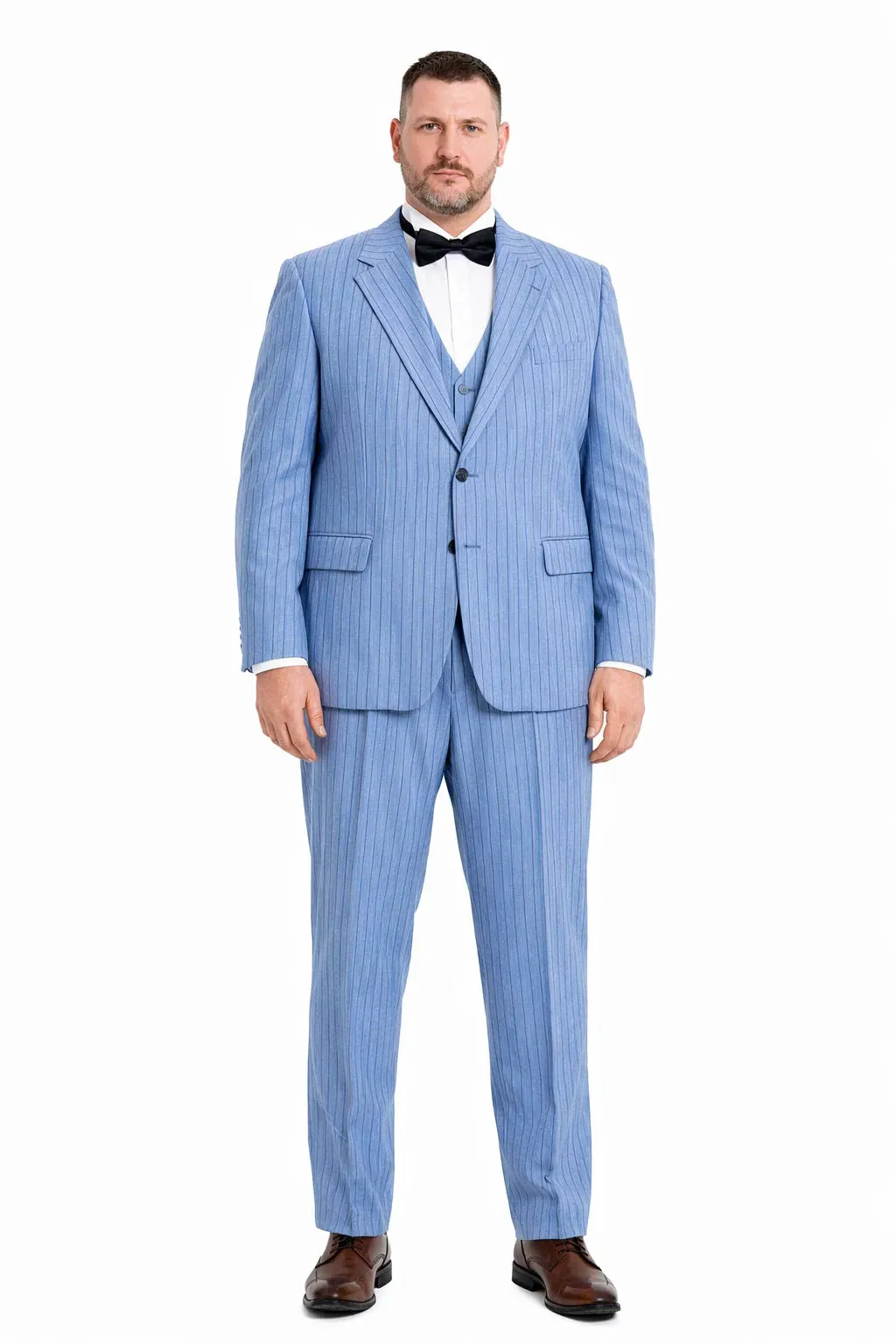 Men’s Smoke Blue Pinstripe 3-Piece Suit – Two Button Vintage Style with Wide Notch Lapel & Vest sold by Alberto Nardoni product image thumbnail 2