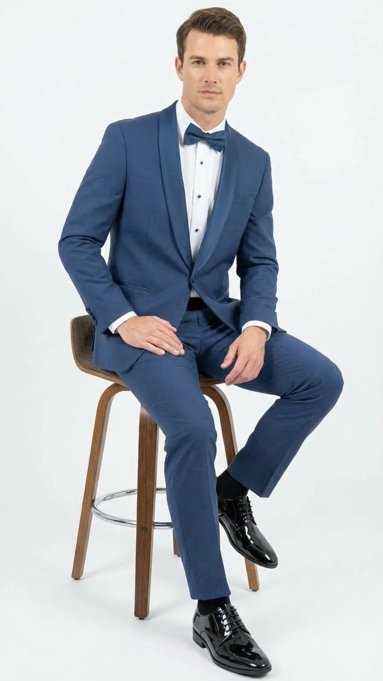 Men’s Indigo Sapphire Royal Blue Tuxedo Suit Set, Classic Formal Wedding Prom Dinner Jacket Tux Light Blue Cobalt Color sold by Alberto Nardoni product image thumbnail 4