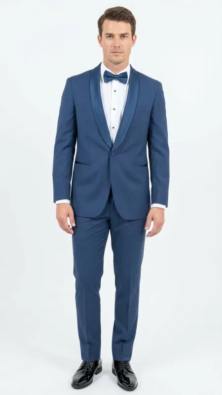 Men’s Indigo Sapphire Royal Blue Tuxedo Suit Set, Classic Formal Wedding Prom Dinner Jacket Tux Light Blue Cobalt Color made by Alberto Nardoni