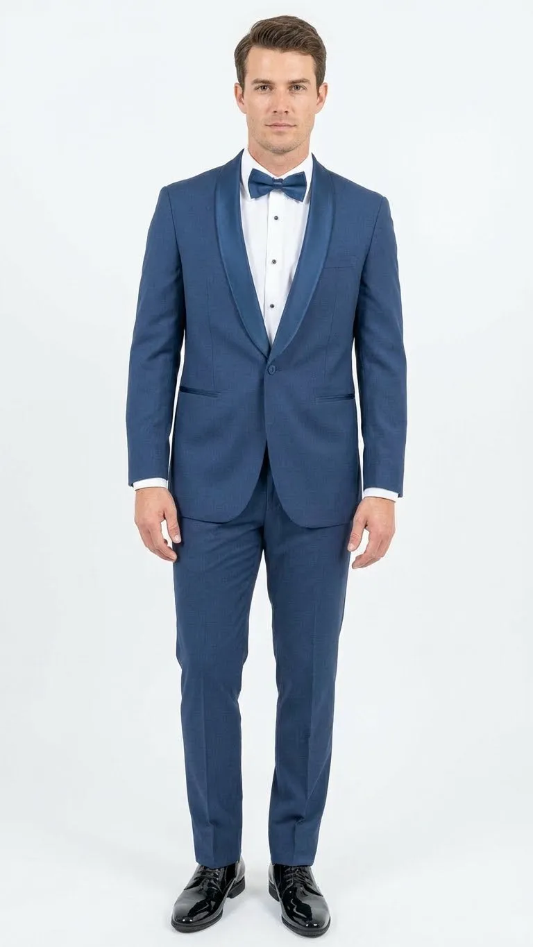 Men’s Indigo Sapphire Royal Blue Tuxedo Suit Set, Classic Formal Wedding Prom Dinner Jacket Tux Light Blue Cobalt Color sold by Alberto Nardoni