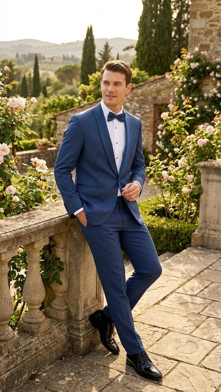 Men’s Indigo Sapphire Royal Blue Tuxedo Suit Set, Classic Formal Wedding Prom Dinner Jacket Tux Light Blue Cobalt Color sold by Alberto Nardoni product image thumbnail 5
